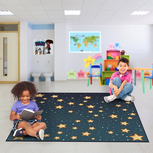Deerlux 6 ft. Social Distancing Colorful Kids Classroom Seating Area Rug, Starry Sky Design, 8 x 8 ft Large QI003864.L - main